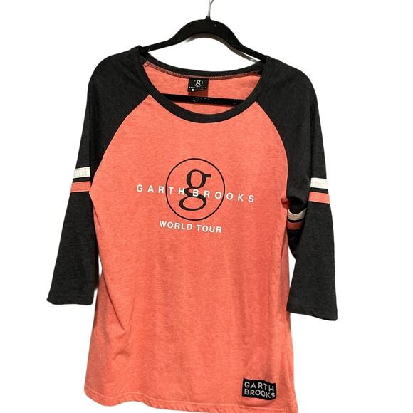Garth Brooks Baseball Shirt Womens Size XL Peach Black 3/4 Sleeve World Tour - Picture 1 of 8